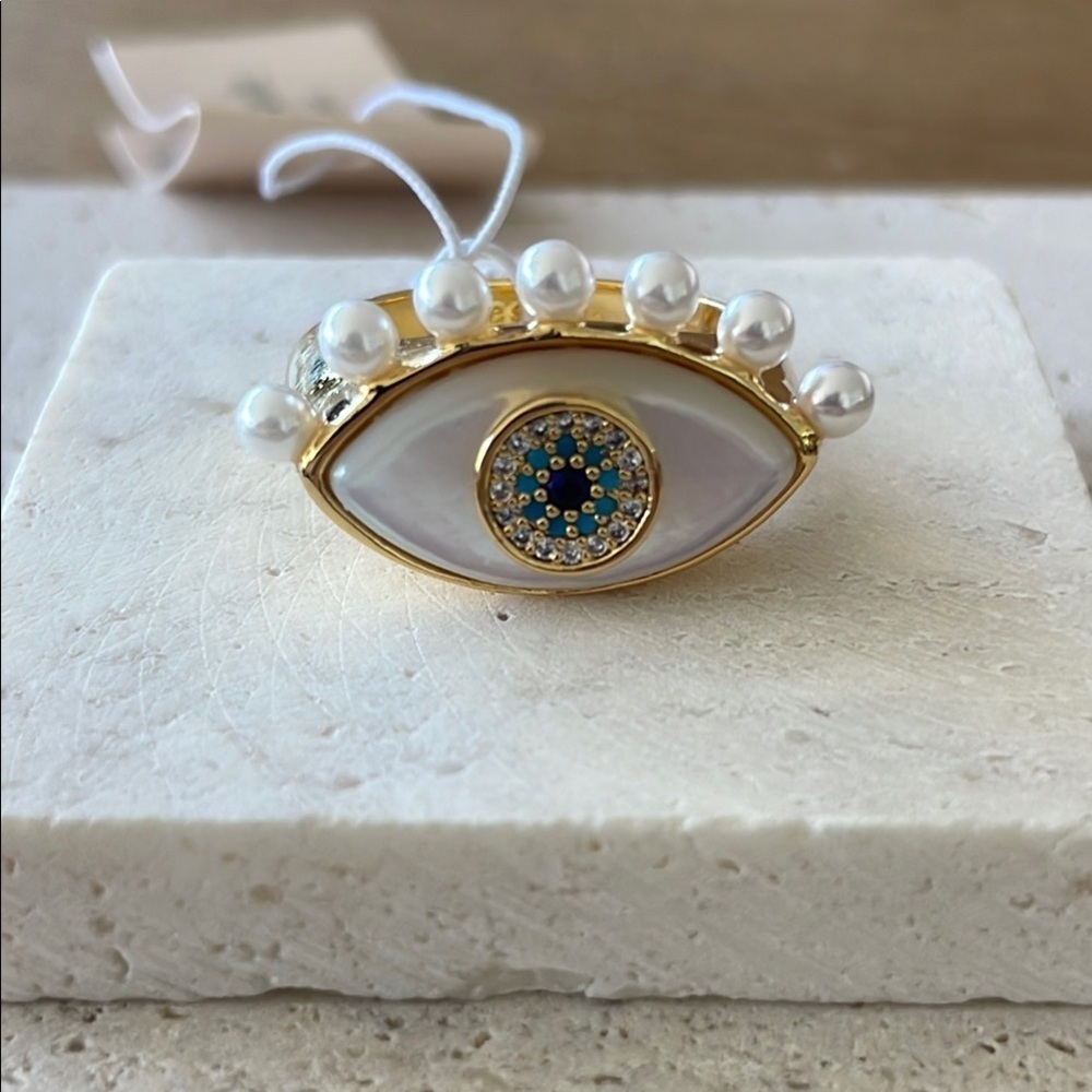 Kate Spade Gold Eye Ring with Pearls and Blue Accent